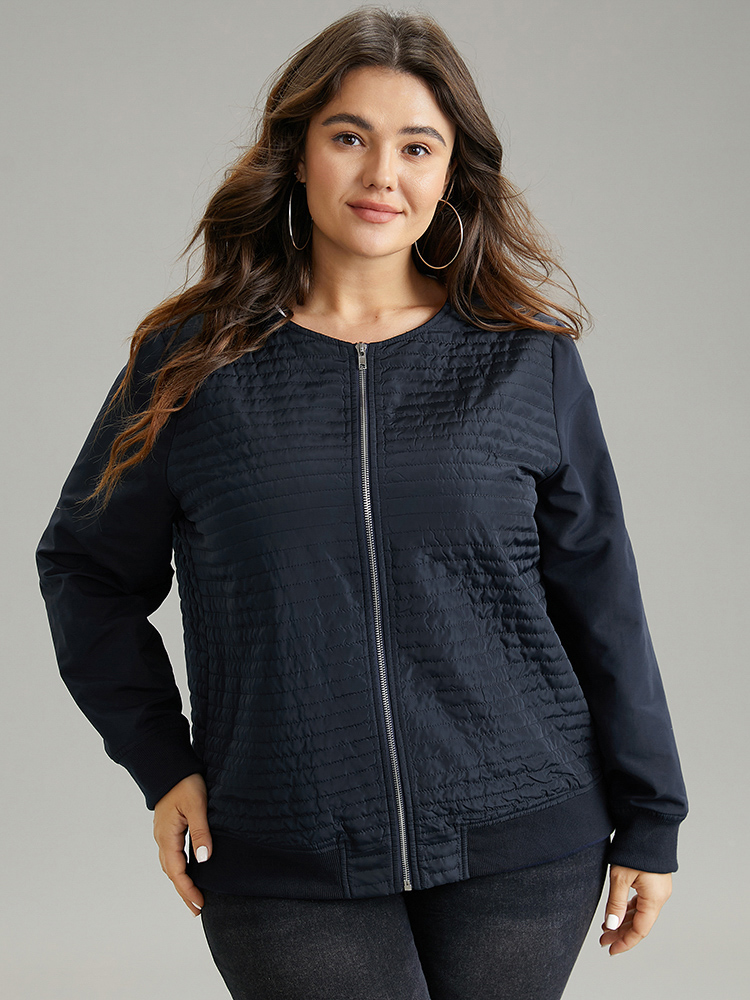 Plus Size Plisse Zipper Fly Rib Knit Jacket Women Indigo Rib Knit Everyday Jackets BloomChic 22-24/3X 