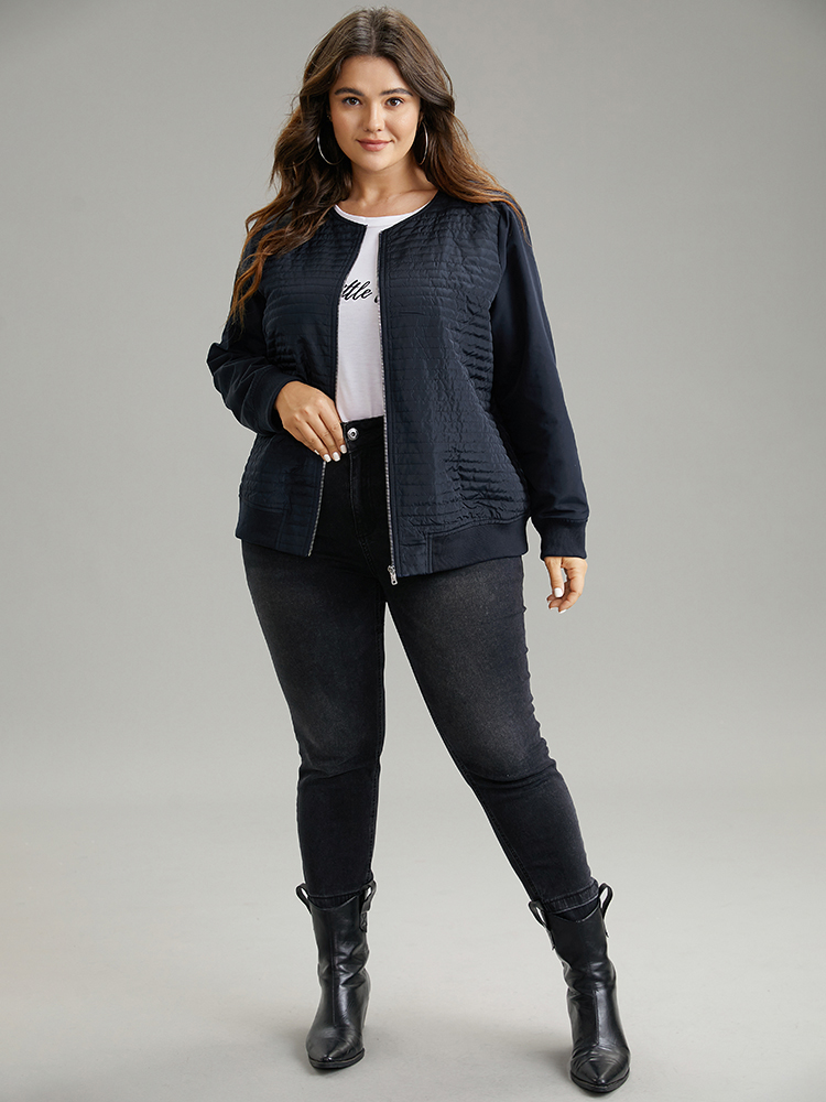 Plus Size Plisse Zipper Fly Rib Knit Jacket Women Indigo Rib Knit Everyday Jackets BloomChic 22-24/3X 