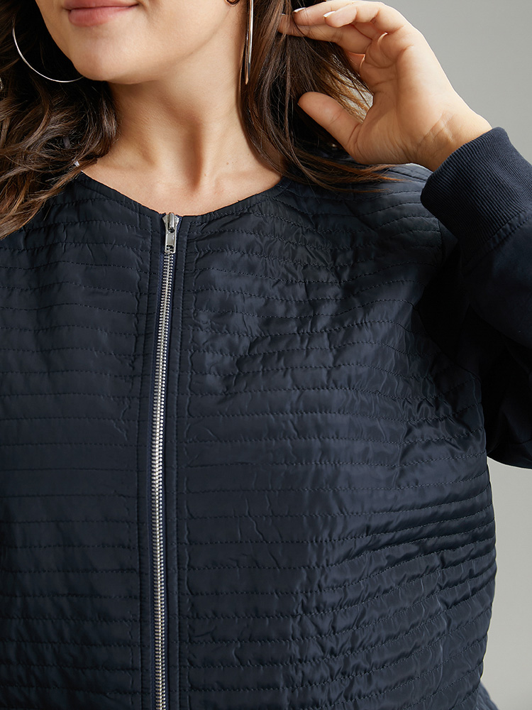 Plus Size Plisse Zipper Fly Rib Knit Jacket Women Indigo Rib Knit Everyday Jackets BloomChic 22-24/3X 