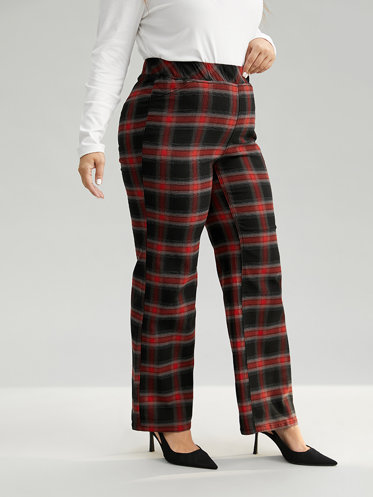 Plus Size Women Festival-Christmas Contrast High stretch Wide Leg Color Wash Casual Jeans BloomChic 