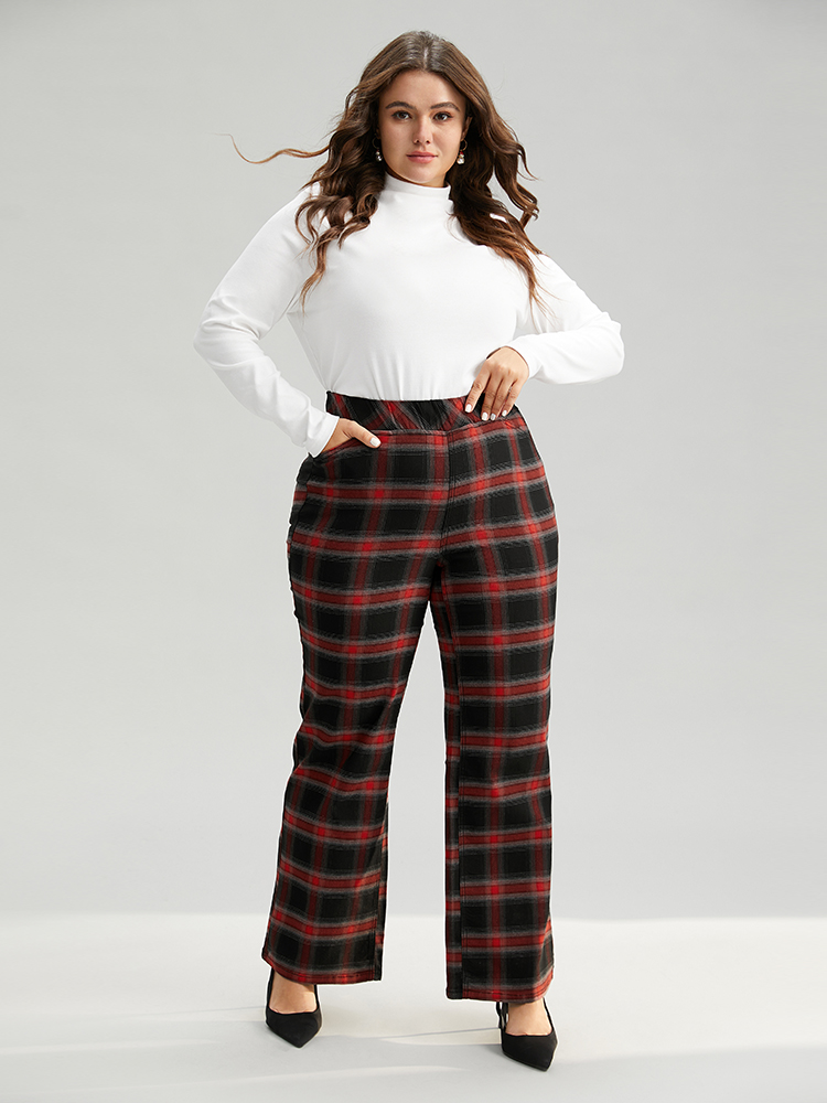 Plus Size Women Festival-Christmas Contrast High stretch Wide Leg Color Wash Casual Jeans BloomChic 