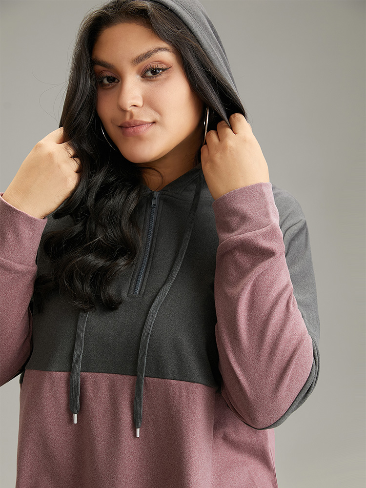 Plus Size Women Dailywear Plain Zipper Regular Regular Sleeve Long Sleeve Hooded Casual Sweatshirts BloomChic 