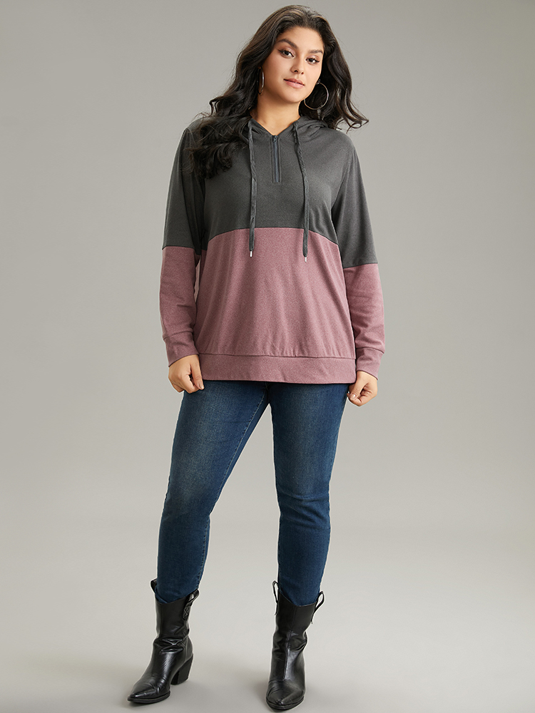 Plus Size Women Dailywear Plain Zipper Regular Regular Sleeve Long Sleeve Hooded Casual Sweatshirts BloomChic 