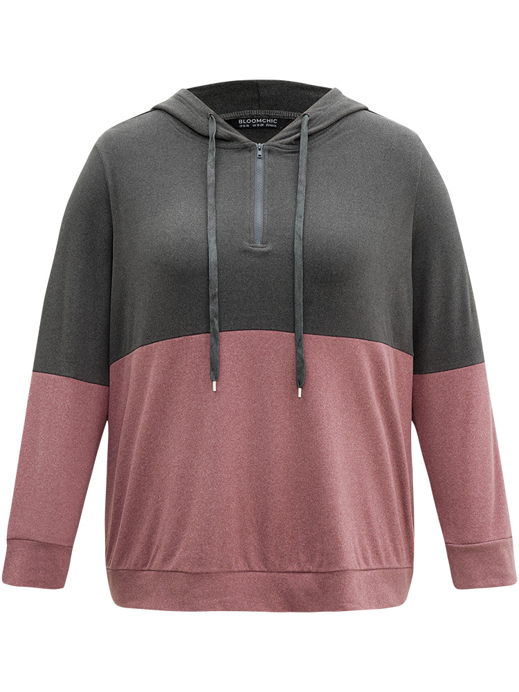 Plus Size Women Dailywear Plain Zipper Regular Regular Sleeve Long Sleeve Hooded Casual Sweatshirts BloomChic 