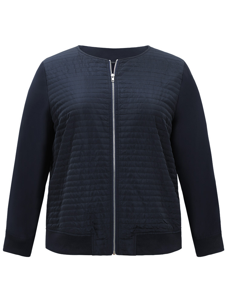 Plus Size Plisse Zipper Fly Rib Knit Jacket Women Indigo Rib Knit Everyday Jackets BloomChic 22-24/3X 