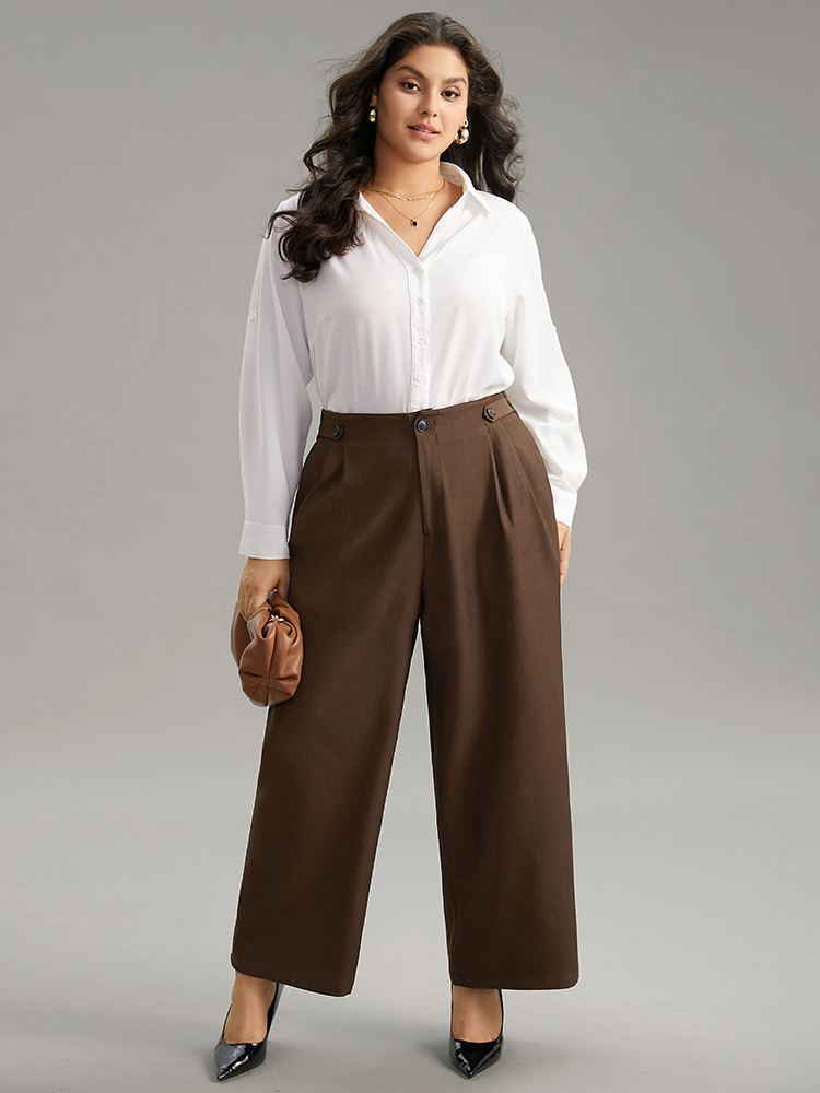Plus Size Women Work Plain Plain High Rise Pocket Office Pants BloomChic 
