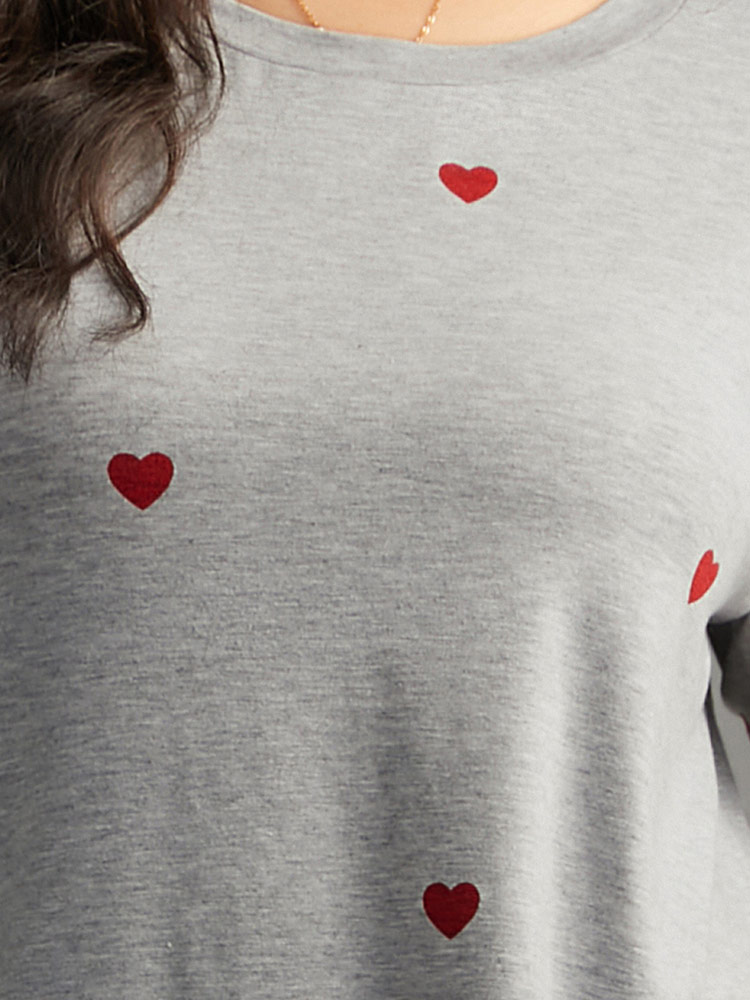 Plus Size Women Dailywear Heart Print Printed Regular Sleeve Short sleeve Round Neck Casual T-shirts BloomChic 