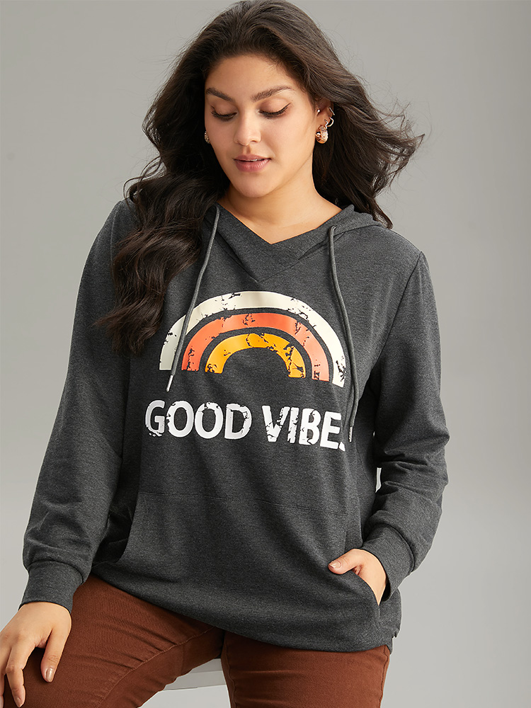 Plus Size Women Everyday Art&design Printed Regular Regular Sleeve Long Sleeve Hooded Pocket Casual Sweatshirts BloomChic 