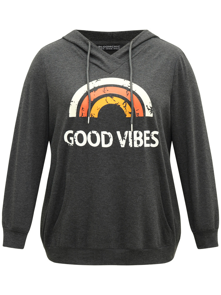 Plus Size Women Everyday Art&design Printed Regular Regular Sleeve Long Sleeve Hooded Pocket Casual Sweatshirts BloomChic 
