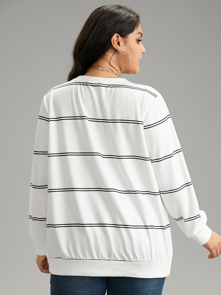 Plus Size Women Dailywear Striped Rib Knit Regular Regular Sleeve Long Sleeve V-neck Casual Sweatshirts BloomChic 