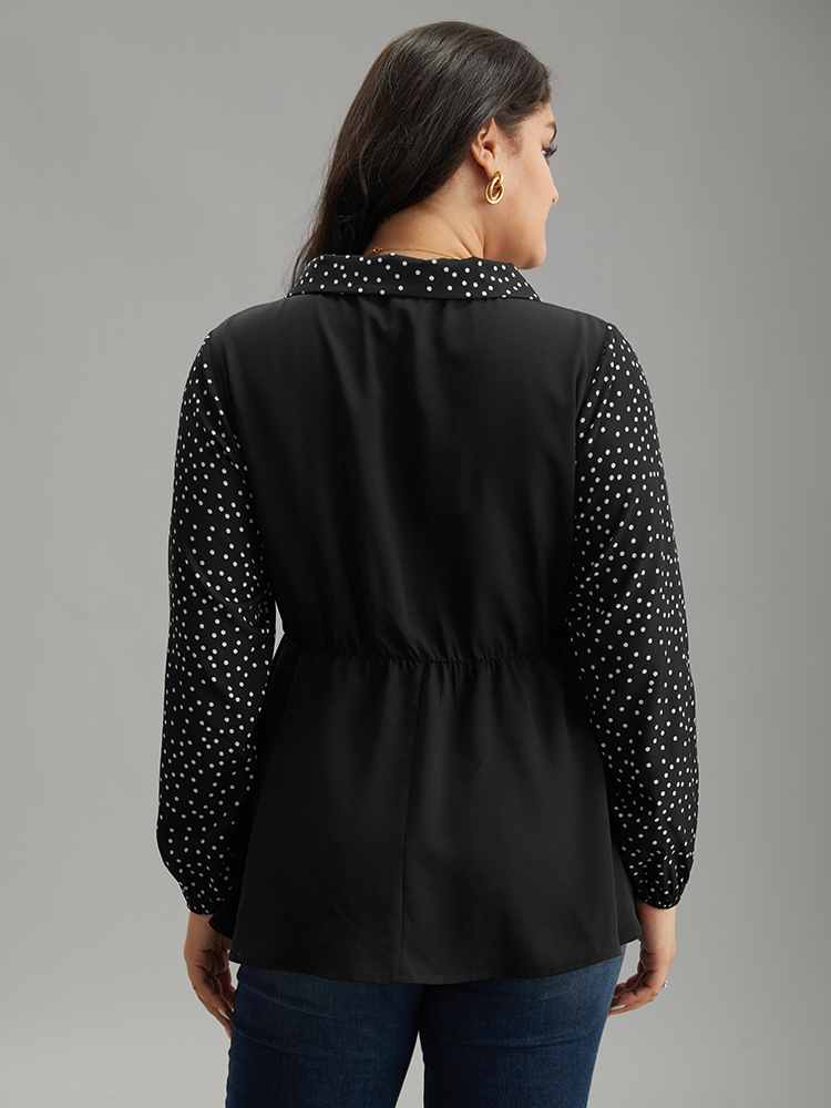 Plus Size Women Work Polka Dot Elastic cuffs Lantern Sleeve Long Sleeve Lapel Collar At the Office Blouses BloomChic 