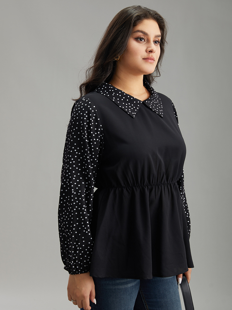 Plus Size Women Work Polka Dot Elastic cuffs Lantern Sleeve Long Sleeve Lapel Collar At the Office Blouses BloomChic 