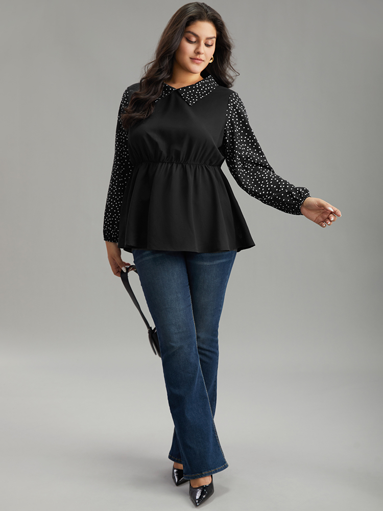 Plus Size Women Work Polka Dot Elastic cuffs Lantern Sleeve Long Sleeve Lapel Collar At the Office Blouses BloomChic 