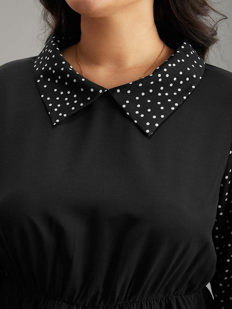 Plus Size Women Work Polka Dot Elastic cuffs Lantern Sleeve Long Sleeve Lapel Collar At the Office Blouses BloomChic 