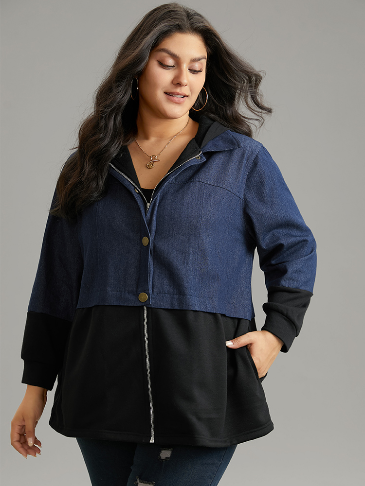 Plus Size Women Everyday Plain Contrast Pocket Casual Coats BloomChic 