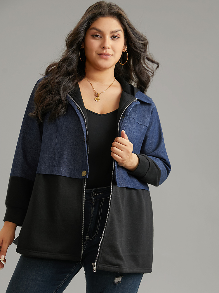 Plus Size Women Everyday Plain Contrast Pocket Casual Coats BloomChic 