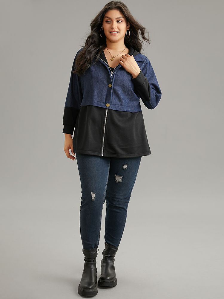 Plus Size Women Everyday Plain Contrast Pocket Casual Coats BloomChic 