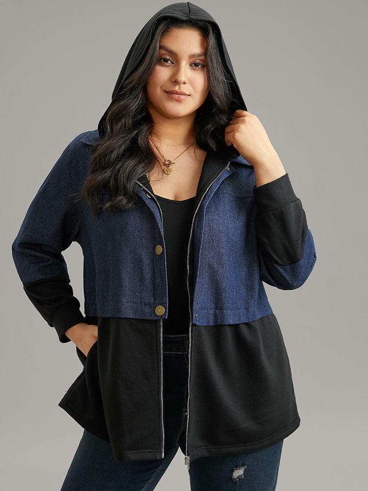 Plus Size Women Everyday Plain Contrast Pocket Casual Coats BloomChic 