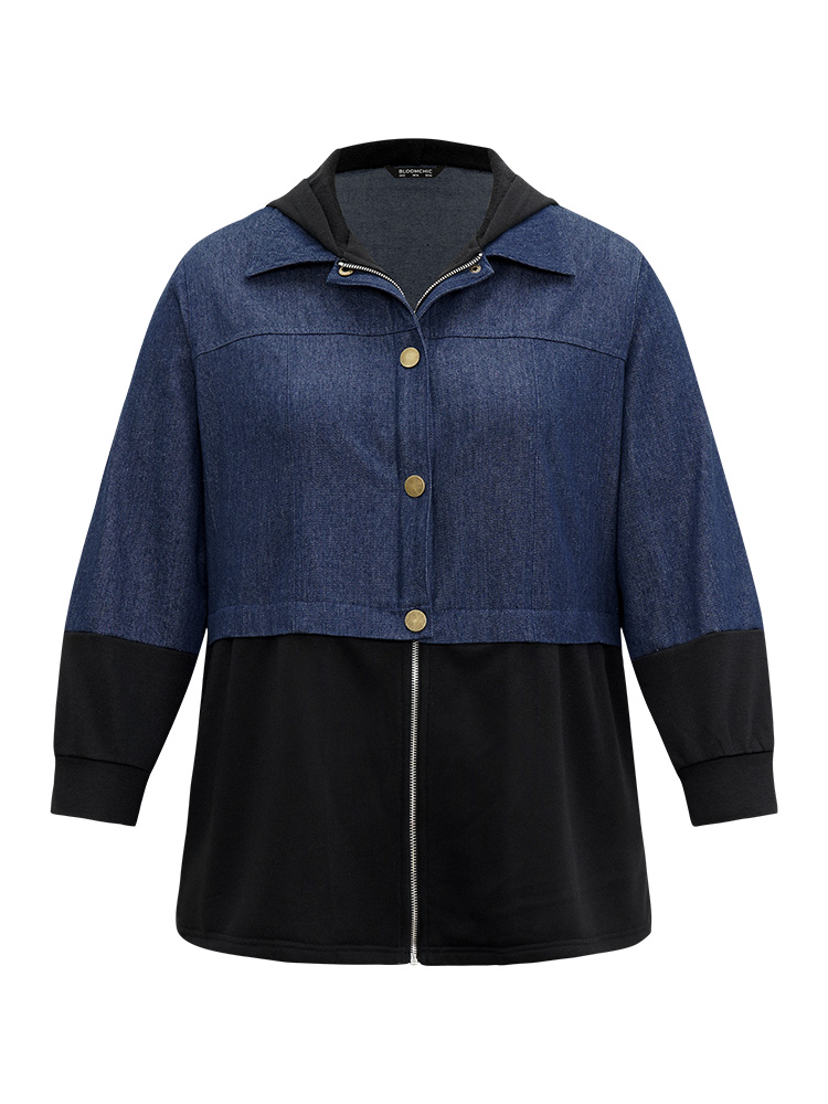 Plus Size Women Everyday Plain Contrast Pocket Casual Coats BloomChic 