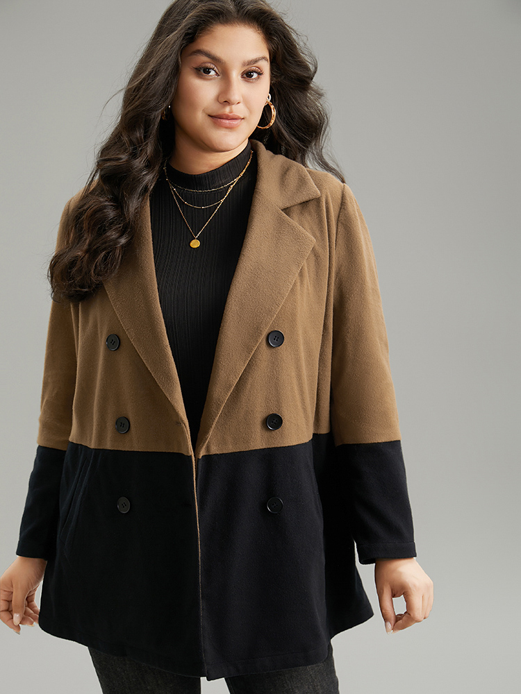 Plus Size Women Dailywear Plain Contrast Pocket Casual Coats BloomChic 
