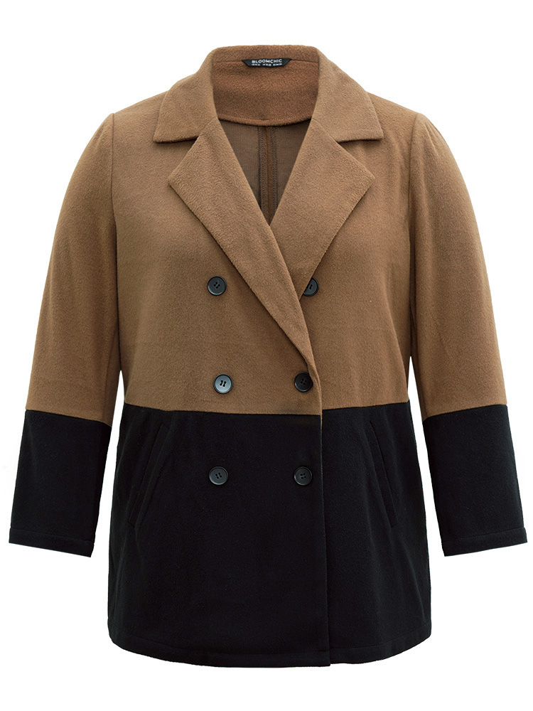Plus Size Women Dailywear Plain Contrast Pocket Casual Coats BloomChic 