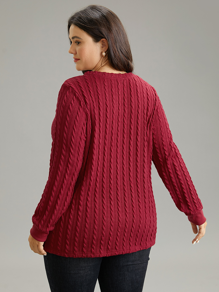 Plus Size Women Dailywear Plain Rib Knit Regular Regular Sleeve Long Sleeve V-neck Elegant Sweatshirts BloomChic 