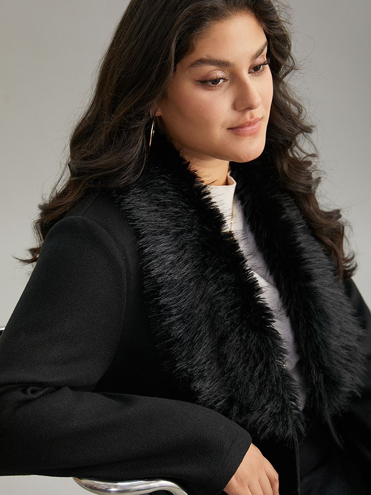Plus Size Solid Zipper Belted PU Leather Knot Fuzzy Trim Coat Women Black Casual Plain Ladies Dailywear Winter Coats BloomChic 30/6X 