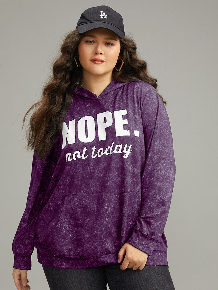 

Plus Size Letter Vintage Hooded Pocket Sweatshirt Women Purple Casual Printed Dailywear Sweatshirts BloomChic