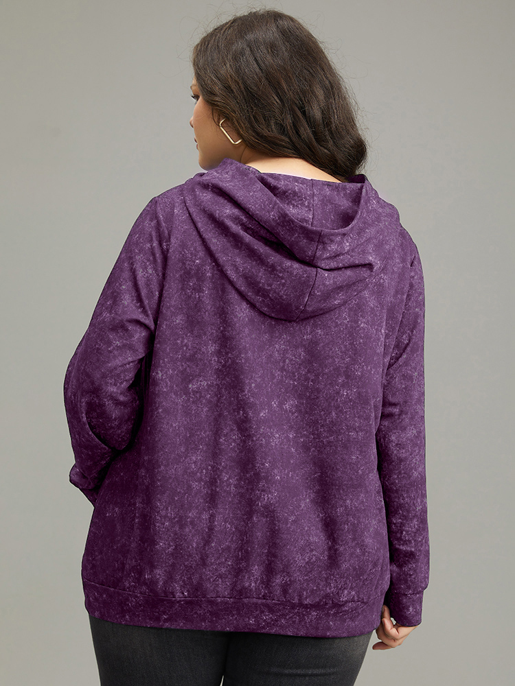 Plus Size Letter Vintage Hooded Pocket Sweatshirt Women Purple Casual Printed Dailywear Sweatshirts BloomChic 10/M 