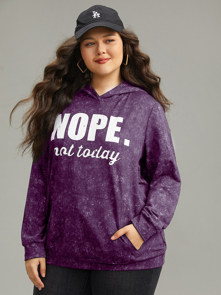 Plus Size Letter Vintage Hooded Pocket Sweatshirt Women Purple Casual Printed Dailywear Sweatshirts BloomChic 10/M 