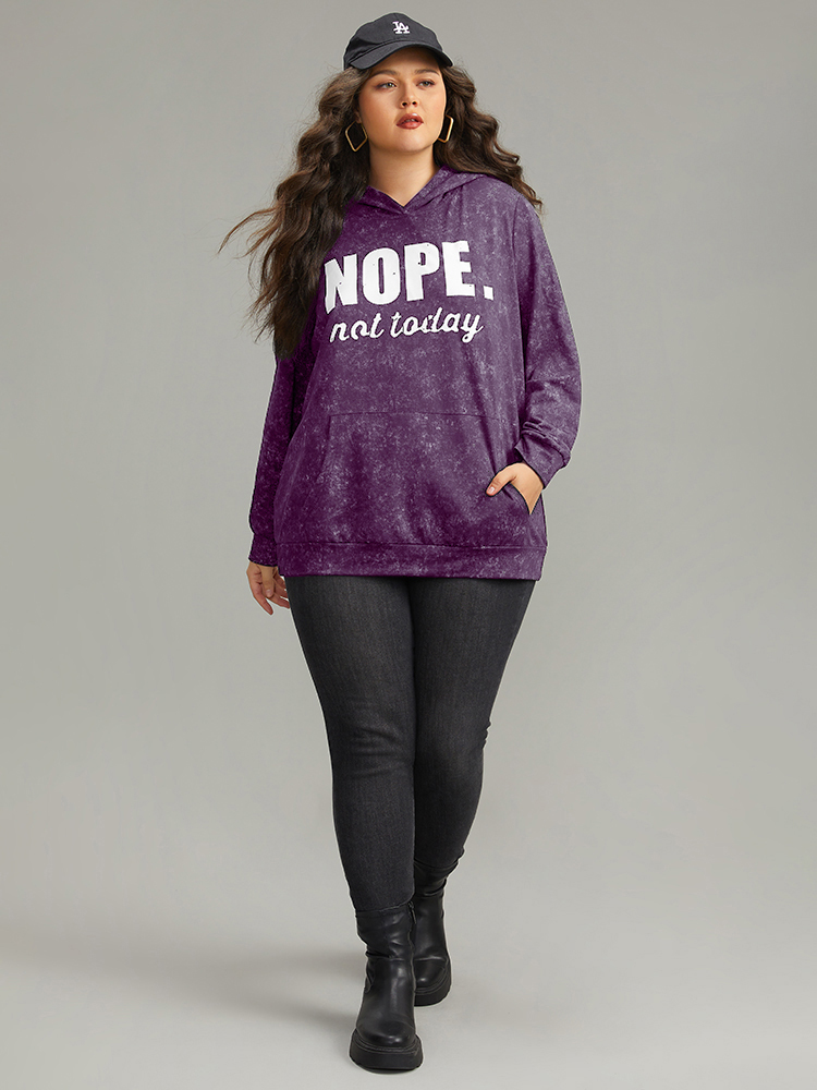 Plus Size Letter Vintage Hooded Pocket Sweatshirt Women Purple Casual Printed Dailywear Sweatshirts BloomChic 10/M 