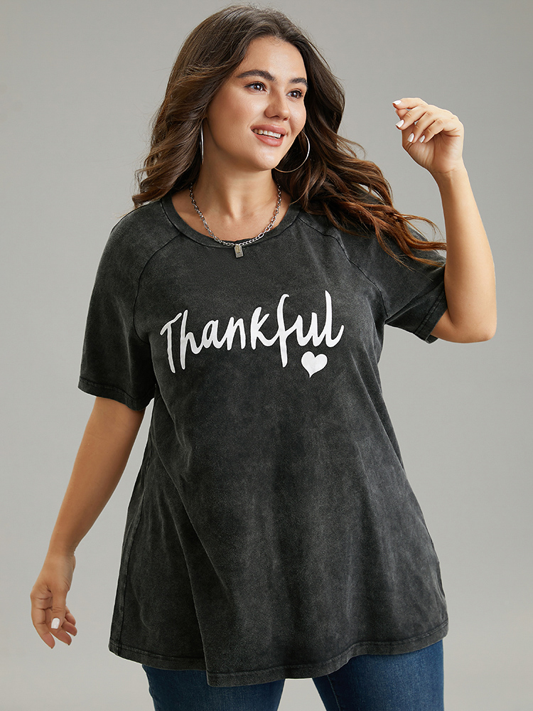 Plus Size Women Festival-Christmas Positive slogan Printed Raglan sleeve Short sleeve Round Neck Casual T-shirts BloomChic 
