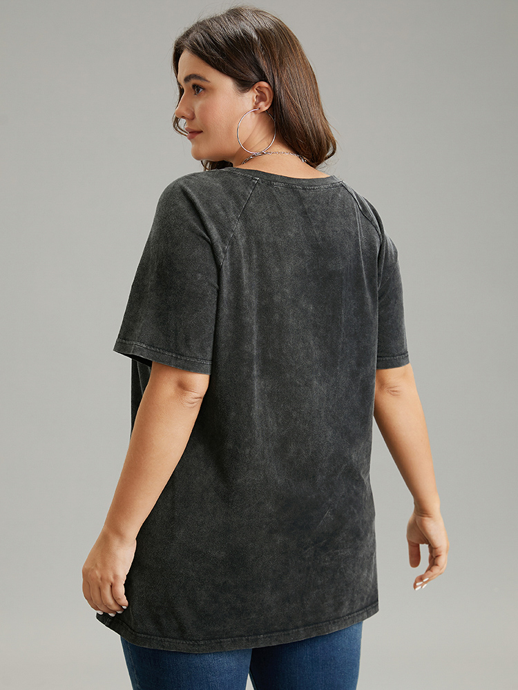 Plus Size Women Festival-Christmas Positive slogan Printed Raglan sleeve Short sleeve Round Neck Casual T-shirts BloomChic 