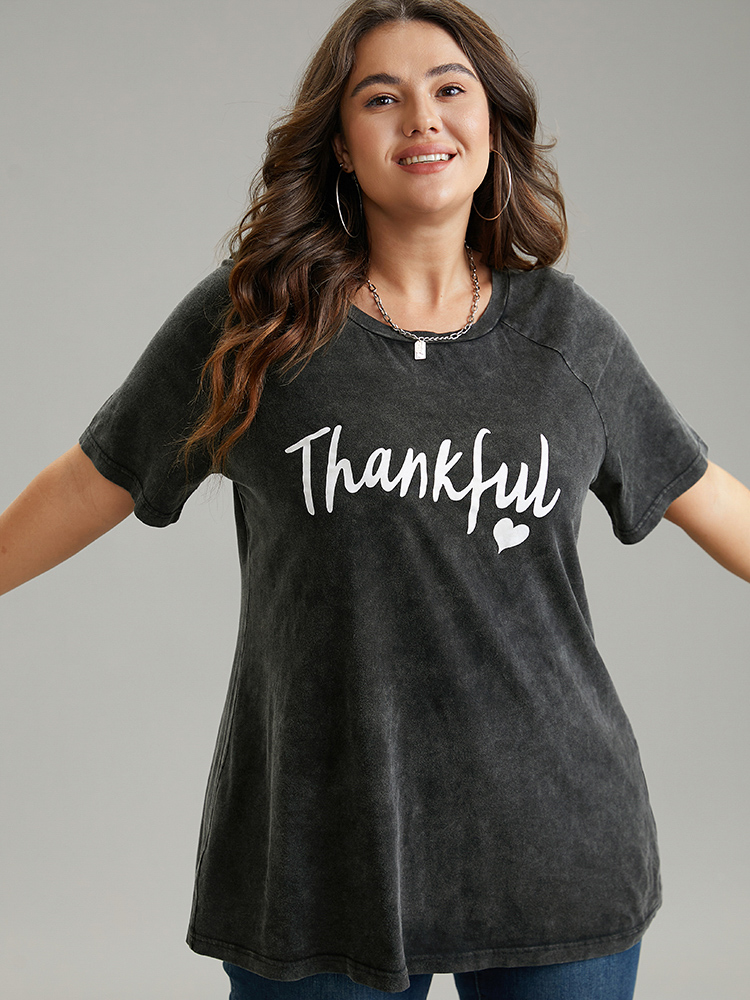 Plus Size Women Festival-Christmas Positive slogan Printed Raglan sleeve Short sleeve Round Neck Casual T-shirts BloomChic 