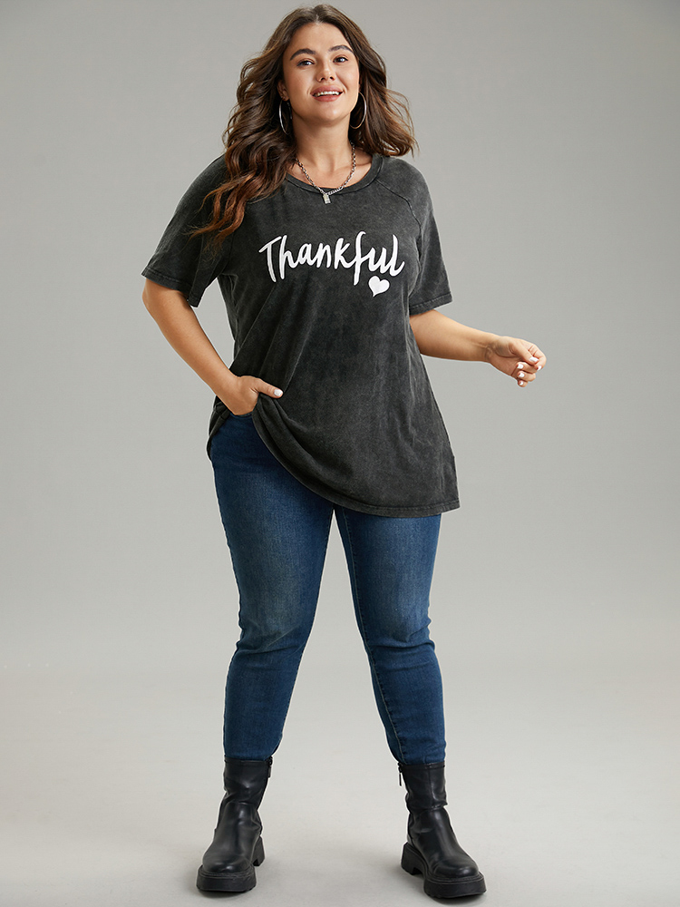 Plus Size Women Festival-Christmas Positive slogan Printed Raglan sleeve Short sleeve Round Neck Casual T-shirts BloomChic 