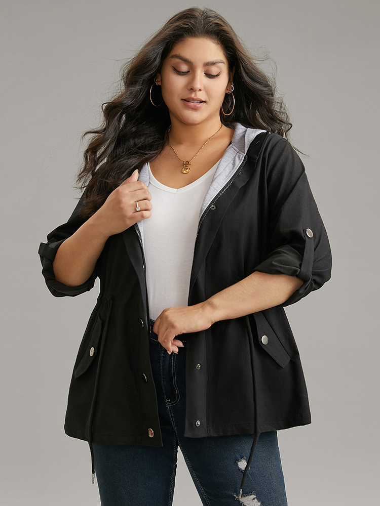 Plus Size Women Dailywear Plain Button Pocket Casual Jackets BloomChic 