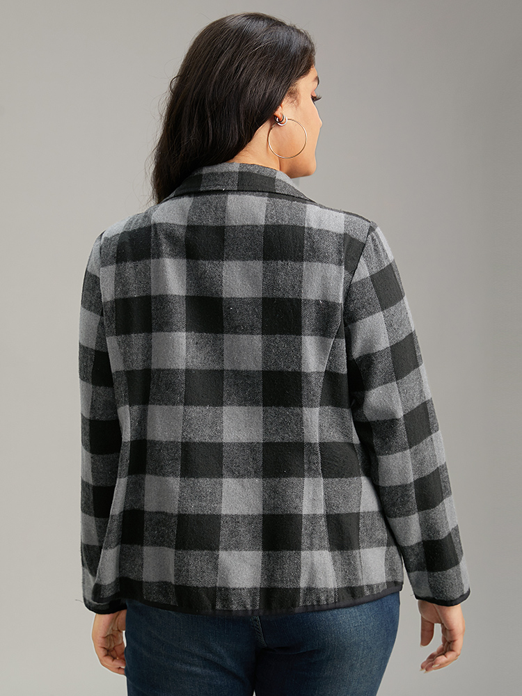 

Plus Size Plaid Zipper Pocket Contrast Jacket Women DimGray Contrast Pocket Dailywear Jackets BloomChic