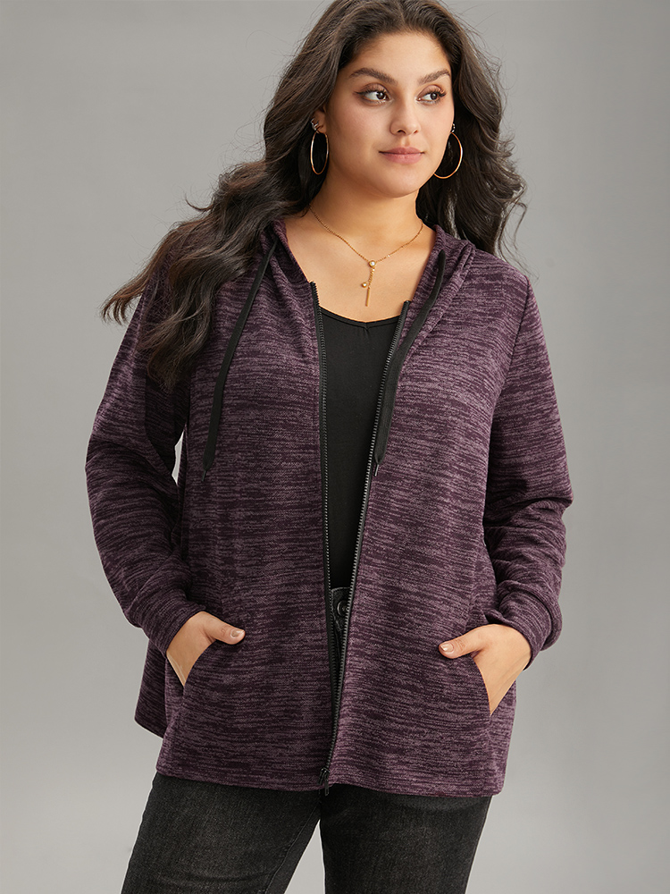 

Plus Size Solid Heather Pocket Hooded Zipper Sweatshirt Women Purple Casual Heather Hooded Dailywear Sweatshirts BloomChic