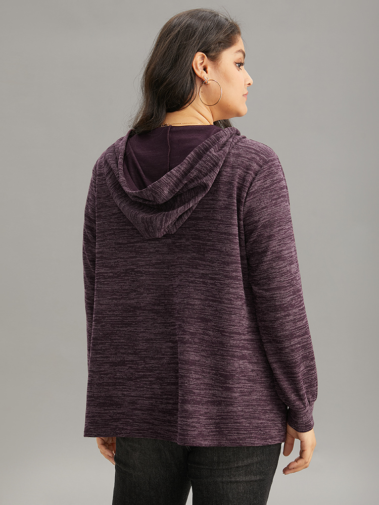 Plus Size Solid Heather Pocket Hooded Zipper Sweatshirt Women Purple Casual Heather Hooded Dailywear Sweatshirts BloomChic 26/4X 