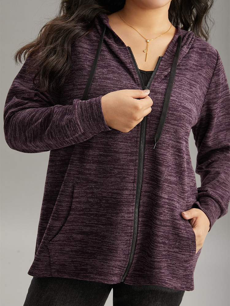 

Plus Size Solid Heather Pocket Hooded Zipper Sweatshirt Women Purple Casual Heather Hooded Dailywear Sweatshirts BloomChic