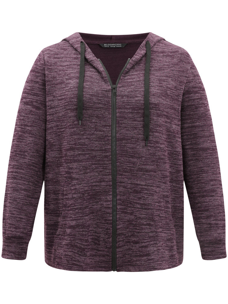 Plus Size Solid Heather Pocket Hooded Zipper Sweatshirt Women Purple Casual Heather Hooded Dailywear Sweatshirts BloomChic 26/4X 