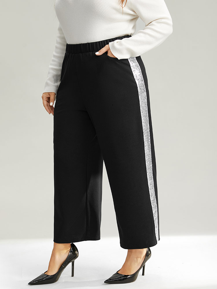 Plus Size Women Dailywear Patchwork Sequin High Rise Pocket Glamour Pants BloomChic 