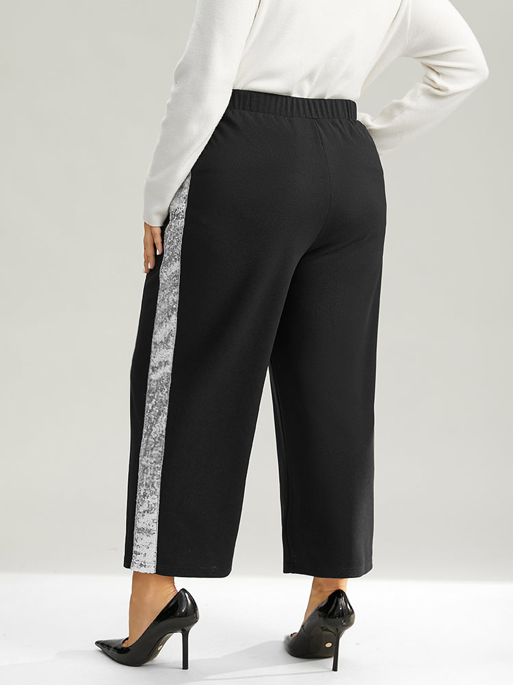 Plus Size Women Dailywear Patchwork Sequin High Rise Pocket Glamour Pants BloomChic 