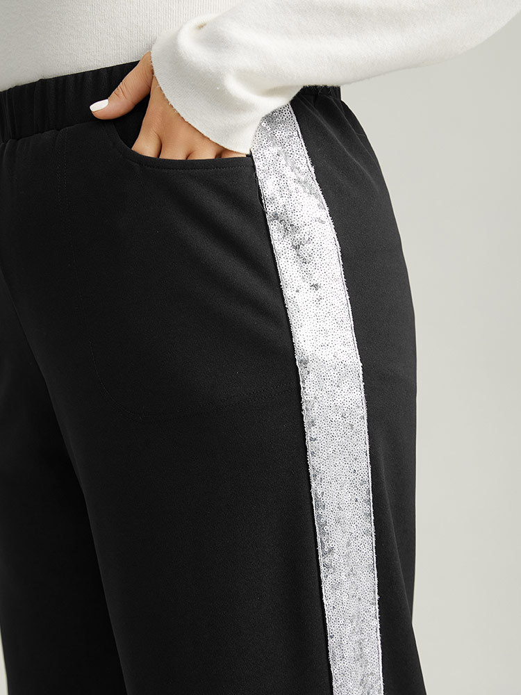 Plus Size Women Dailywear Patchwork Sequin High Rise Pocket Glamour Pants BloomChic 