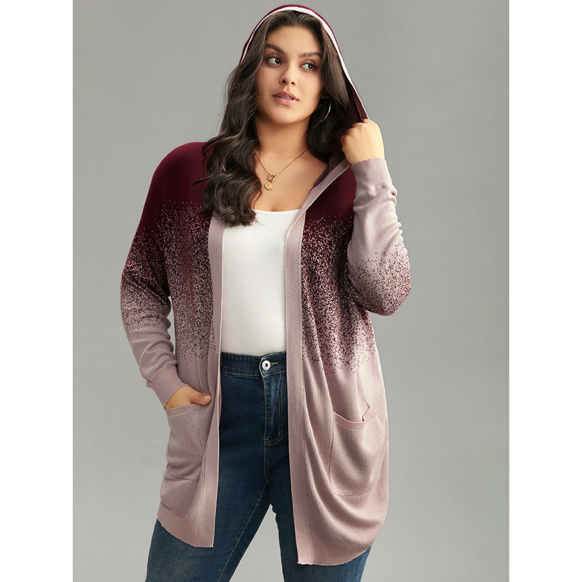 

Plus Size Supersoft Essentials Ombre Heather Pocket Hooded Cardigan Burgundy Women Casual Loose Long Sleeve Dailywear Cardigans BloomChic