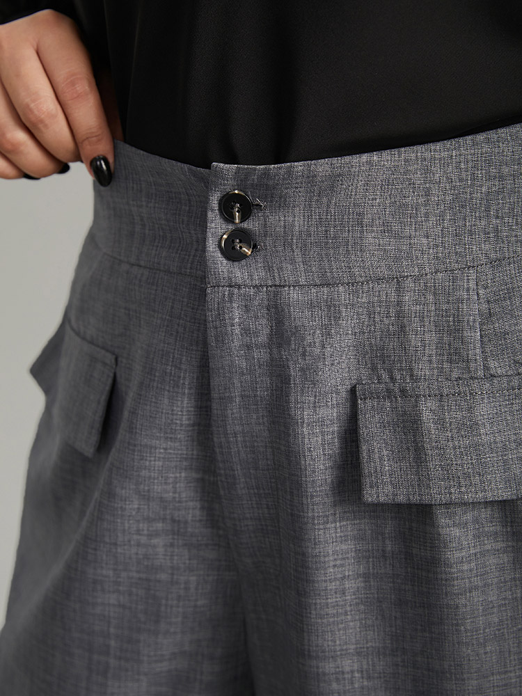 

Plus Size Textured Button Up Flap Detail Wide Leg Pants Women Gray Office Wide Leg High Rise Work Pants BloomChic