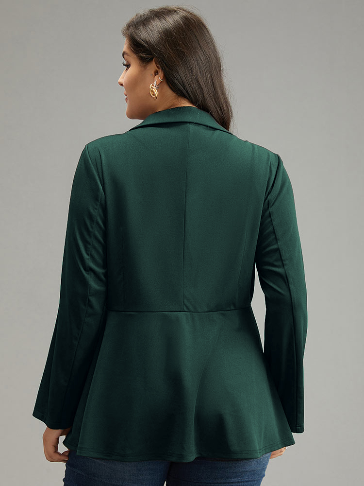 Plus Size Suit Collar Knot Ruffle Hem Blazer DarkGreen Women Work Plain Plain Sleeve Long Sleeve Suit Collar 12/L Work From Home Blazers BloomChic 
