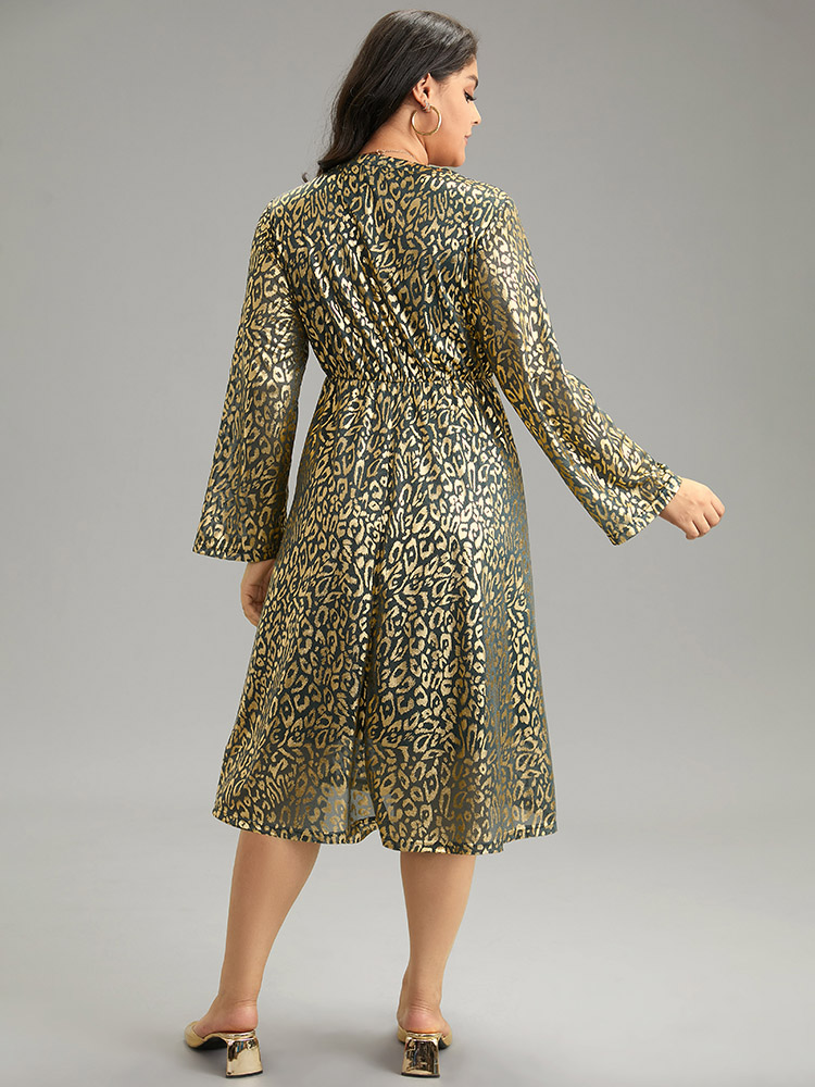 Plus Size Women Dailywear Leopard Printed Regular Sleeve Long Sleeve V-neck Pocket Elegant Dresses BloomChic 