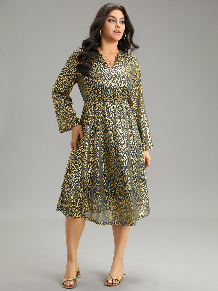 Plus Size Women Dailywear Leopard Printed Regular Sleeve Long Sleeve V-neck Pocket Elegant Dresses BloomChic 