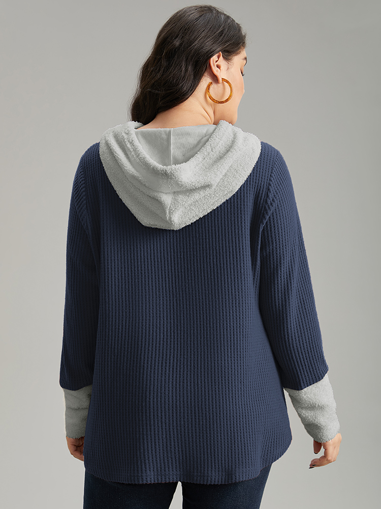 

Plus Size Waffle Knit Pocket Hooded Patchwork Sweatshirt Women Navy Casual Waffle Knit Hooded Everyday Sweatshirts BloomChic